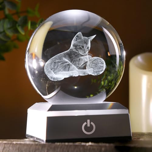 Cat Lover Gifts for Women 3D Cat Crystal Ball Themed Gift Mom Birthday Kitty Laddy Gift for Christmas Mothers Day