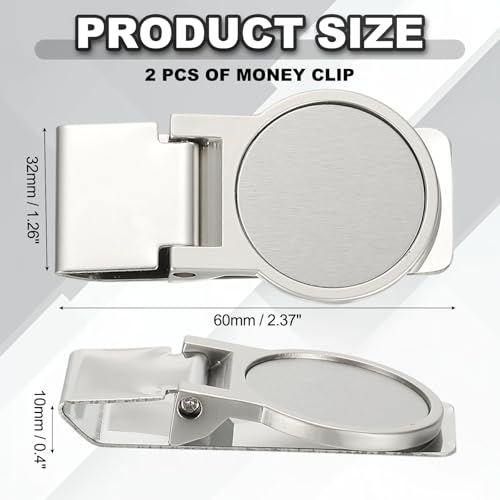 PATIKIL 2 Pcs Stainless Steel Money Clip, Metal Slim Wallet Clip for Men Round Brushed Money Holder Minimalist Front Pocket Wallet for Credit Card Business Card2