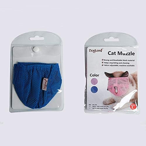 Miniatura 9 de Bozal para gato OneCut, transpirable con bozales de malla ajustable para evitar arañazos y mordeduras de gatos, antimordeduras y antimeoho., L, Azul
