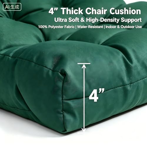 Image of QILLOWAY Outdoor Chair Cushion for Patio Furniture, Waterproof Patio Cushions Set of 2 with Ties, Fade Resistant Replacement Pads for Outdoor Rocking Chairs,Mallard, Forest Green