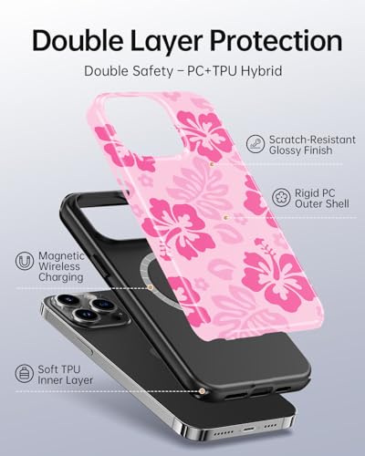 Coque iPhone 13 Pro Max rose fleur hibiscus compatible Magsafe silicone choc - 2
