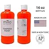 milo Fluorescent Neon Washable Tempera Paint | 16 oz Bottles 6 Colors | Made in the USA | Glows UV in Black Light | Safe & Non-Toxic Paint for Arts & Crafts, Poster, Window, Classroom, School, Project