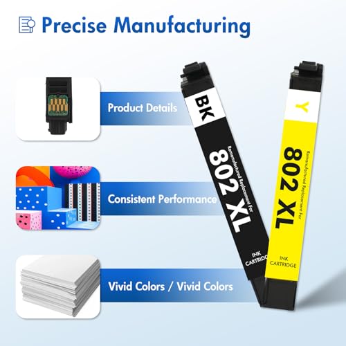 Image of Remanufactured Replacement for 802XL WF-4730 Ink Cartridges Combo Pack | Compatible for 802 for Epson Printer Workforce Pro WF-4740 WF-4730 WF-4720 EC-4020 EC-4030 WF 4730 4734 4740 (BKCMY-4Pack)