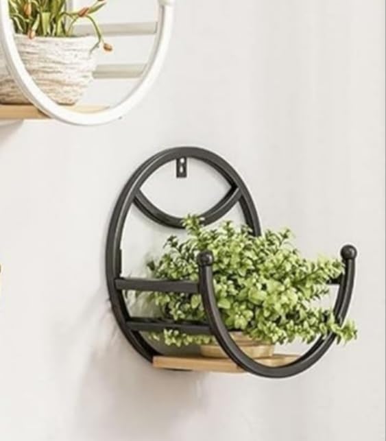 Image of Round Metal Wall Shelf, 3-Tier Floating Display Stand, Black Decorative Plant Holder