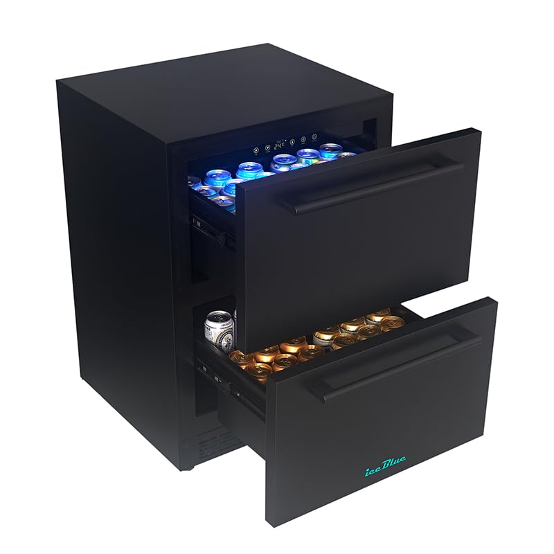 Iceblue Drawer Refrigerator, 24 Inch 5.12Cu.Ft Under Counter Drawer Fridge, Stainless Steel Freestanding Beverage Refrigerator, 34~50℉ Fast Cooling Wine Fridge for Home, Bar, Gift - Black | Fridge.com