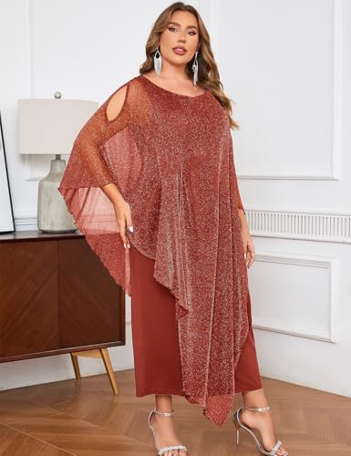 Image of ZOMVA Plus Size Elegant Formal Dress Long Cape Overlay Wedding Guest Formal Cocktail Mother of Bride Outfit