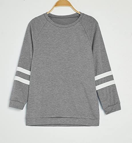 Image of Apbondy Girls Shirts Casual Long Sleeve Crewneck Loose Striped Sweatshirts Pullover Tops