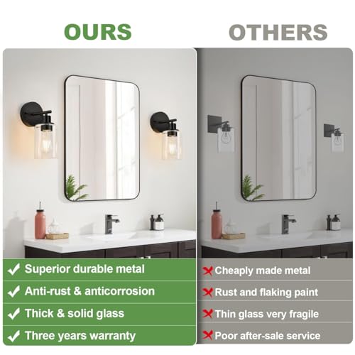 Image of Zarbitta Set of 2 Wall Sconces for Bathroom,Black Modern Vanity Lights with Clear Glass Shade,Bathroom Wall Lamp for Mirror Kitchen Living Room Hallway Cabinet Porch