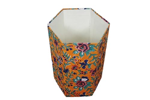 Image of Generic 3.3 Gallon Cotton Hand Block Printed Paper Waste Basket |Small Decorative Trash Can for Housewarming Gifts in Living Room, Bedroom, Bathroom | Eco-Friendly, Plastic-Free (1, ORE.GREEN)