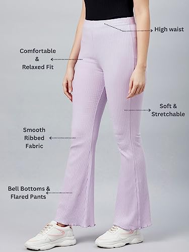 Image of BLINKIN Women's Stretch Fit Mid Rise Ribbed Stretchable Flared Pants | Boot Cut Bell Bottom Pants - Ideal for Yoga & Gym Wear, Casual Wear & Office Wear Trousers