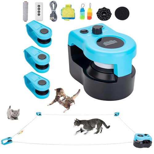 Caminadora interactiva de juguete para gatos con control automático/remoto, ejercitadora de rueda de gato de velocidad ajustable para jugar en interiores, juguetes de plumas para caza simulada