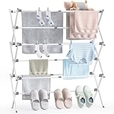 APEXCHASER Clothes Drying Rack, Foldable & Extendable Laundry Rack with Adjustable Size (14.57in-35.43inW), Space-Saving, Rust-Resistant Frame & Floor Protection for Indoor/Outdoor Use, White