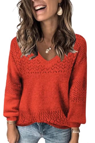 Image of JOCAFIYE Womens Sweaters Casual Long Sleeve V Neck Pullover Sweater Tops