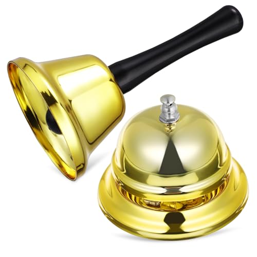 ROMISBABA 2 Pièces Cloche de Table Métal Résistante et Sonnette de Service à Presser Secouer pour Restaurant Hôtel Réception Compacte