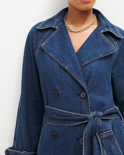 Women's Denim Trench Coat Double Breasted Jean Midi Overcoat Classic Lapel Long Jackets With Belt3