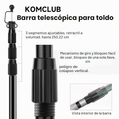 Miniatura 3 de Komclub Juego De 2 Barras Telescópicas Para Tiendas De Campaña, De Aluminio, 85 250 Cm, Ajustables, Ultraligeras, Barras Telescópicas Para Toldos, Tiendas De Campaña, Lonas De Camping 2 Unidades