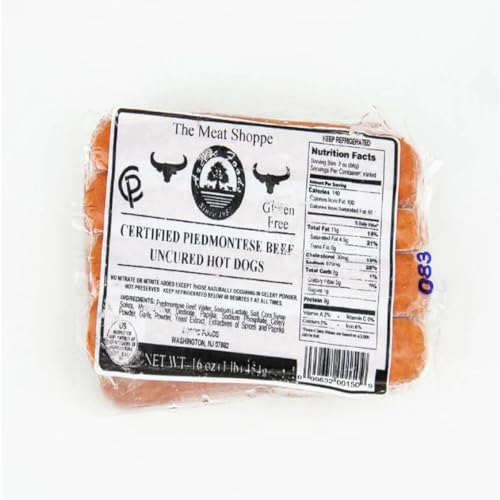 Fossil Farms, Piedmontese Beef Hot Dogs, All Beef, Frozen, 12 count of 1 lb each, 12 lb Case, Ideal for gourmet menus, featuring natural casing with snap