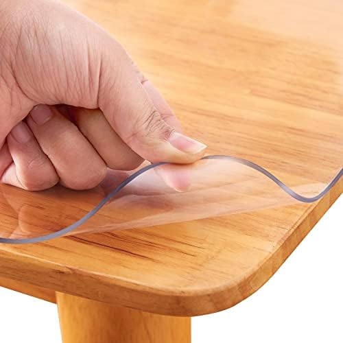 14x24 In Clear Table Protector Plastic PVC Desk Protector Tablecloth Cover Office Desk Pad Mat Wood Furniture Glass Dining Tabletop Countertop Protection Waterproof Rectangular with Free Mouse Pad