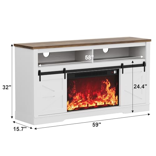 Image of JUMMICO Fireplace TV Stand for 65 Inch TV with 26'' Fireplace(Bright White)