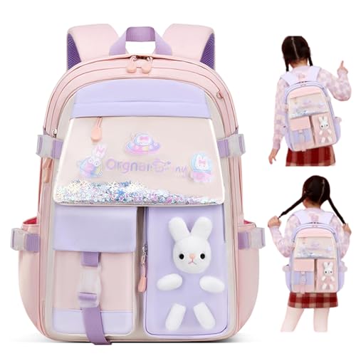 Mylindde Bunny Sequin Kids Girls Backpack Elementary Students Book Bag Primary School Bag for Teens Bunny Backpack for Children Aged 5.6.7.8.9.10 Years (Pink-Kawaii Rabbite)