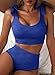 Herseas Women High Waisted Bikini Sets Two Piece Swimsuits Tummy Control High Elasticity Soft Breathable Bathing Suits Seashell Textured Tie Straps Fashionable Cruise Outfits Bright Blue X-Large