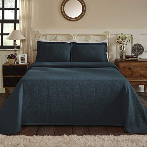 Superior Cotton Fleur De Lis Bedspread Set, Warm Blankets, All-Season Bedding, Bedroom Decor, Decorative Boho Medallion Coverlet, Includes 1 Bedspread, 1 Pillow Sham, Twin, Deep Sea