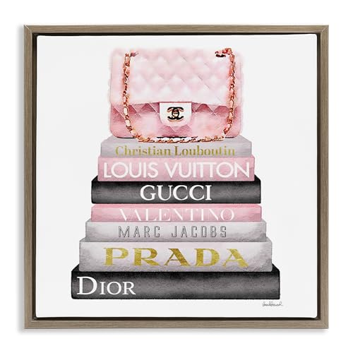 'Watercolor High Fashion Bookstack'| Floating Frame Canvas Art