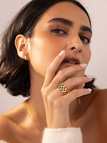 Chunky Gold Plated Ring for Women Unisex Engagement Ring Faux Diamond Band Ring Size 6 7 8 Anniversary Promise Ring for Her with Gift Bag Elegant Bridal Jewelry3