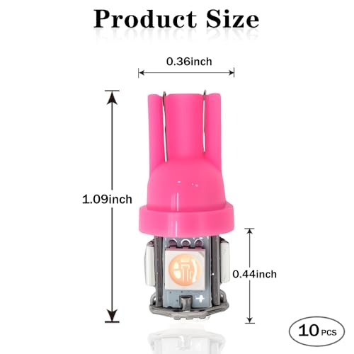 Image of 10PCS 194 LED Bulb, Three-Chip Design LED License Plate Light Bulbs License Plate Light Bulbs Low Power Consumption & Long-Lasting Suitable for most car models (Pink)