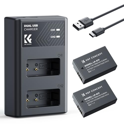 K&F CONCEPT LP-E17 Battery and Dual USB Charger for Canon EOS R100 R8 R50 RP R10, Rebel T8i, T7i, T6i, T6s, SL2, SL3, EOS M3, M5, M6, EOS 200D, 77D, 750D, 760D, 800D, 8000D