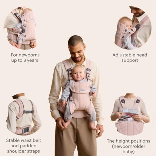 Image of BabyBjorn Baby Carrier Harmony, Light Pink, Woven Melange | 3-in-1 Ergonomic Baby Carrier; Newborn, Facing-in, Outward-Facing, and Back Carrying Positions Supported (7-40 lbs), Newborn to Toddler