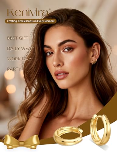 Kenivira 18K Gold Plated Hoop Earrings for Women,Small Chunky Hoop Earrings Set,Huggie Thick Earring Hypoallergenic,Chunky Hoops Non Tarnish - image 2