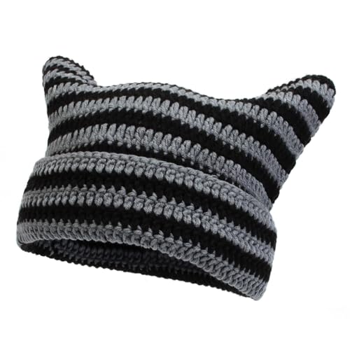 Cocila - Cocila Crochet Hats for Women Handmade Knit Cat Ear Beanie Hat Winter Goth Chapeaux Anniversaire Dinosaure (Grey One Size) Casquette sans visière Chapeau Italien Hommes Bonnet Impermeable en