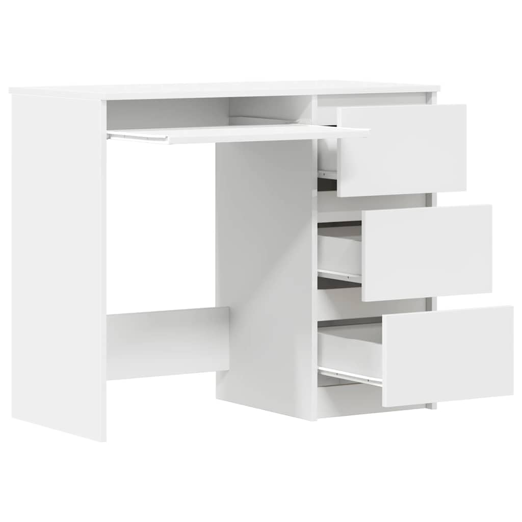 Białe biurko z materiału drewnopochodnego 90 x 45 x 76 cm z 3 szufladami, kompaktowy stół roboczy do domowego biura, pokoju młodzieżowego, biura, laptopa, komputera, gier, nauki i miejsca do