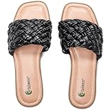 Ataiwee Women's Flat Slide Sandals - Fashionable Braided Elegant Cross Strap Flat Summer Sandals.(2407003,BK/MF,8.5)