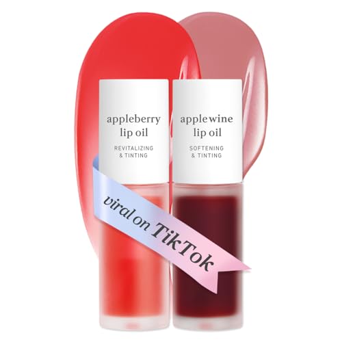 NOONI Korean Lip Oil Set - Appleberry & Applewine - Long-Lasting, Moisturizing, Revitalizing - Waterproof, No Peel Off, Stocking Stuffers (2EA, 0.12 fl oz)