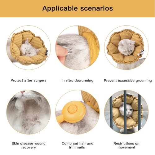H HIDREAM Soft Cat Cone Collar, Cute Adjustable Cat Recovery Collar,Elizabethan e Collar That can Protect Head and Foot Wounds,Daisy Yellow All-Season Style