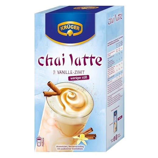 KRÜGER YOU chai latte Vanille-Zimt weniger süß, Instant-Pulver für Teegetränke, aromatisiert mit Vanille-Zimt-Geschmack mit weniger Zucker, 140 g (10 x 14 g Sachets)
