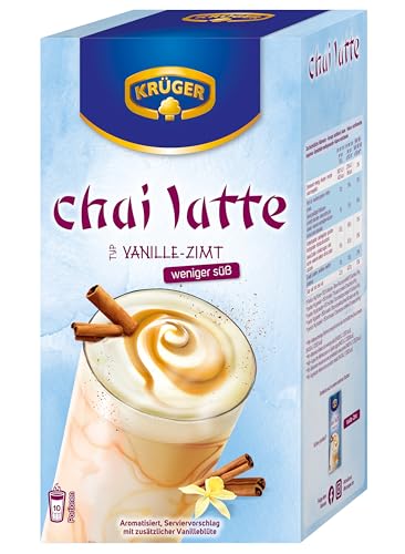 KRÜGER YOU chai latte Vanille-Zimt weniger süß, Instant-Pulver für Teegetränke, aromatisiert mit Vanille-Zimt-Geschmack mit weniger Zucker, 140 g (10 x 14 g Sachets)
