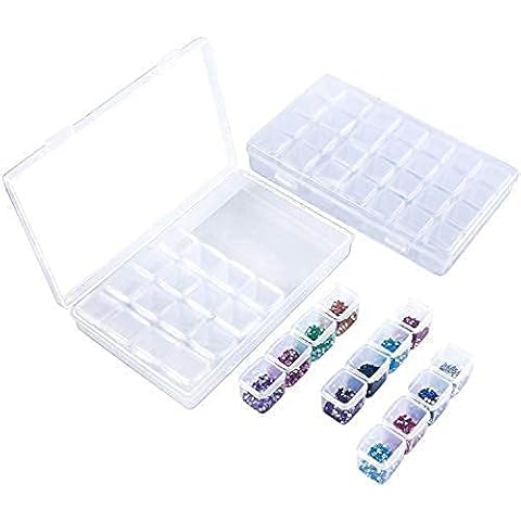 Perzomido 2 Pack 28 Slots Plastic Craft Organizer Case Diamond Storage Box(2pcs) Cover