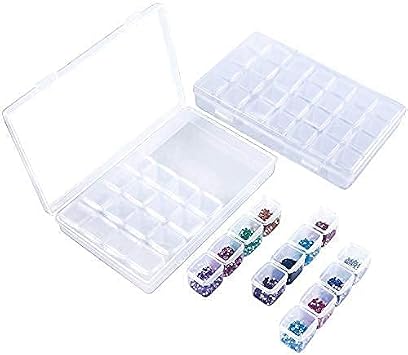 2 Pack 28 Slots Adjustable Plastic Storage Box for Jewelry Diamond Painting Embroidery Craft Bead Storage Tool