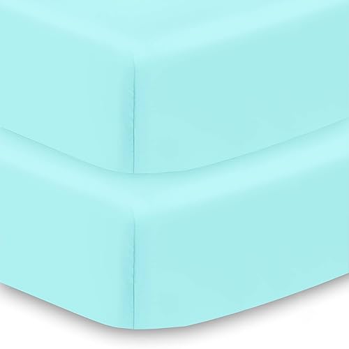 BreathableBaby Sábana bajera ajustable todo en uno y funda impermeable para colchón de cuna de 52" x 28"132 x 71 cm, aguamarina (paquete de 2)