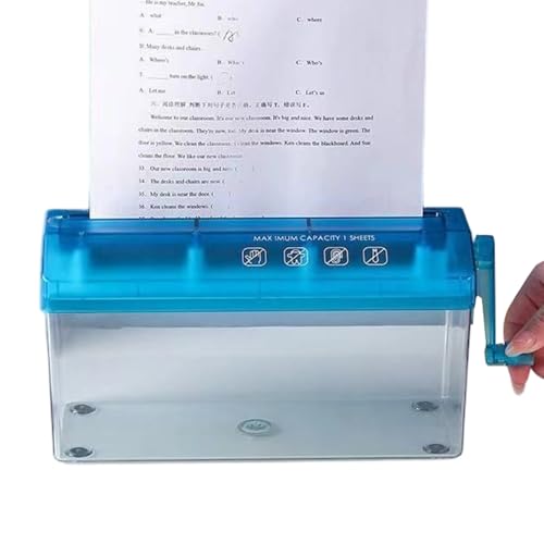 Destructora de papel para uso doméstico - Trituradora de documentos de privacidad con manivela - Trituradora de papel manual personal | Para proteger la privacidad para oficina, escuela, residencia