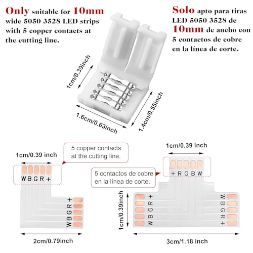 Image of Honoson 35 Pcs 5 Pin LED Light Connecto Solderless LED Strip Connector L Shape Extension T Shape Solderless Extension for Strip Light Unwired Gapless Track 5050 3528 Smd Rgbw Extending Connection