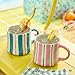 DELIGHTS GALORE Striped Ceramic Coffee Mugs Set of 2, Pink and Green Stackable Stoneware Mugs for Morning Coffee, Tea & Cocoa, 12oz Dishwasher & Microwave Safe Mug Gift Set for Home & Office