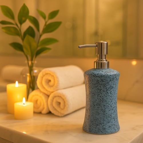 Image of Ceramic Soap Dispenser 330ml (Set of 1) | Multipurpose Liquid Soap, Lotion & Hand Wash Pump Bottle for Bathroom & Kitchen | Blue