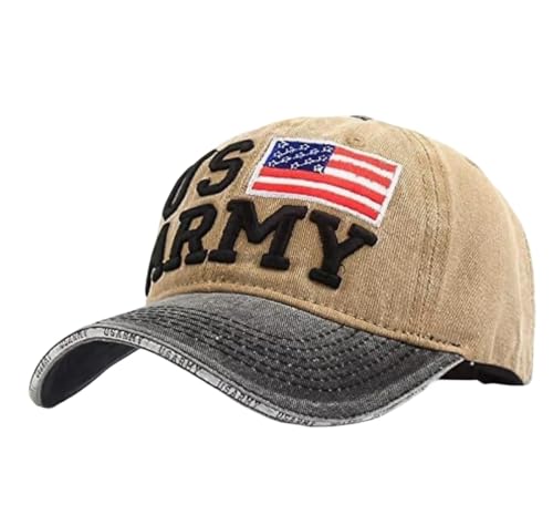 Image of Denim Us Army Flag Style Cotton Embroidered Adjustable Baseball Cap for Adult Men Women Unisex