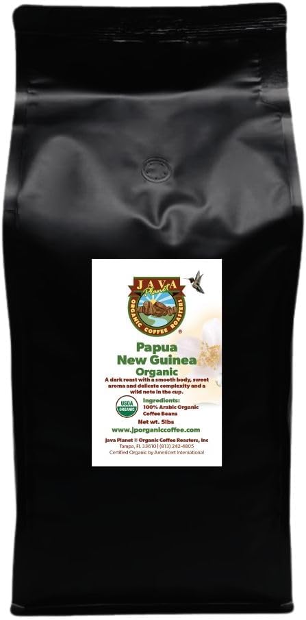 Low Acid Organic Coffee – Whole Bean, Mold-Free & Stomach Friendly by Java Planet, Papua New Guinea Single Origin Coffee, Dark Roast, Smooth Full Flavored, 5LB Bag