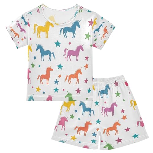 senya Short Sleeve Pajamas Sets Summer Cotton Sleepwear Colorful Unicorn Pattern