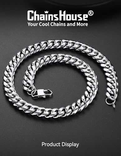 ChainsHouse Miami Cuban Link Chain Necklace for Men, 4.8mm/6mm/10mm/14mm Width, 14K Gold Plated/Stainless Steel/Black Mens Chunky Hip Hop Necklace Curb Chains, 14"-30" Length, Come Gift Box3